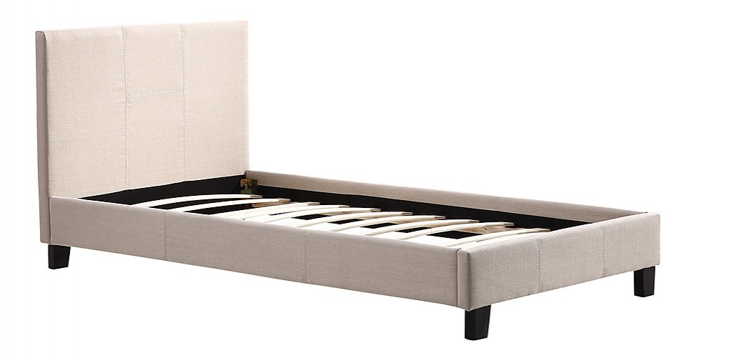 Single Bed Frame Beige Linen Fabric