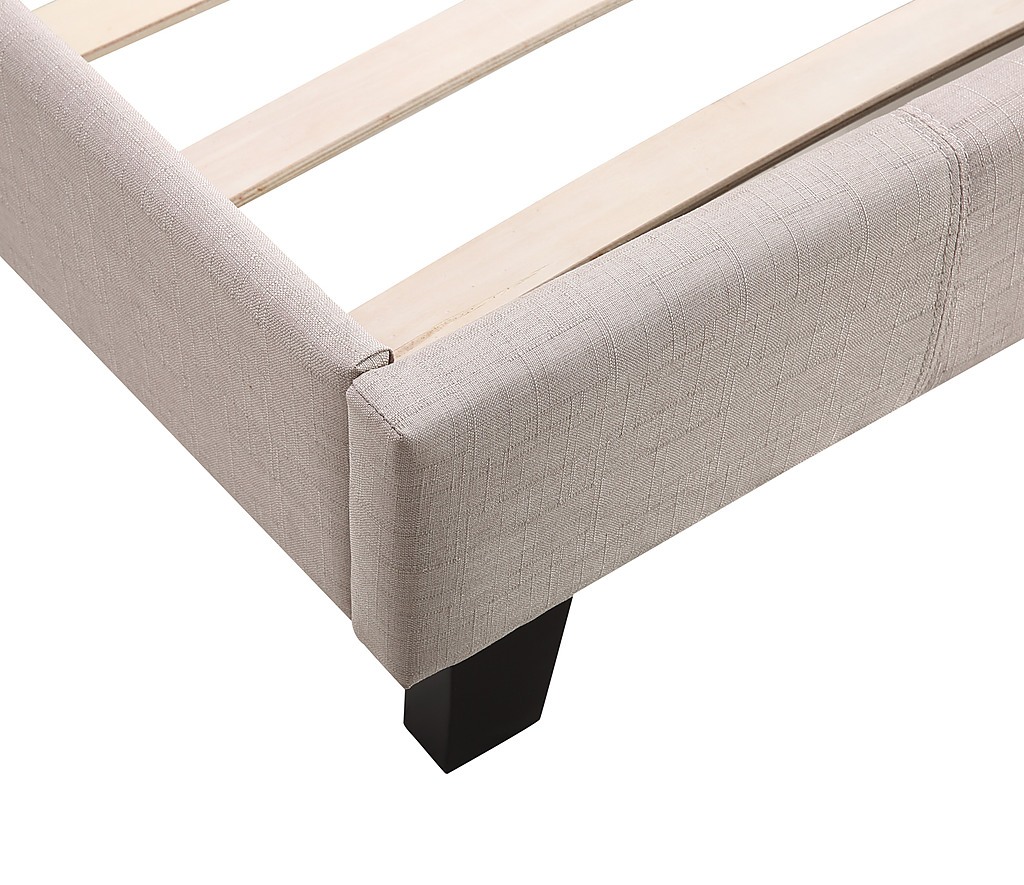 Single Bed Frame Beige Linen Fabric