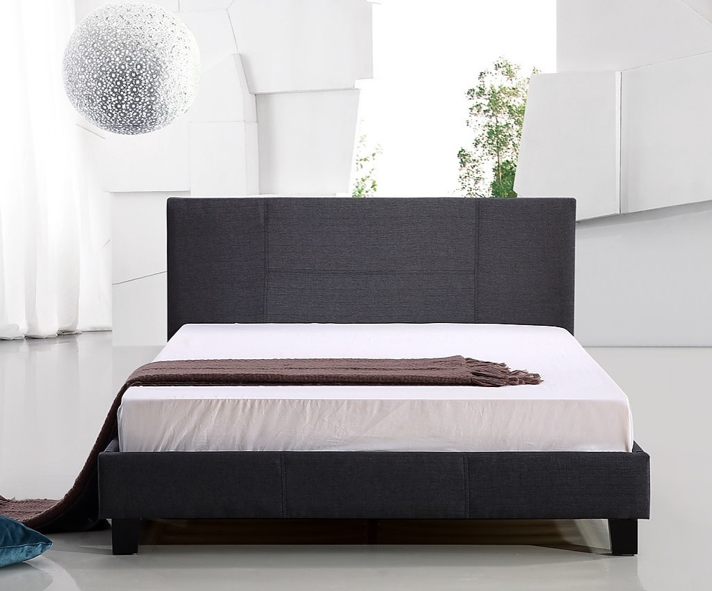Double Bed Frame Grey Linen Fabric