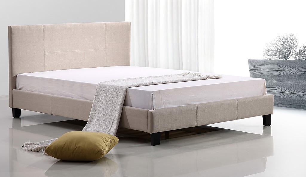 Double Bed Frame Beige Linen Fabric
