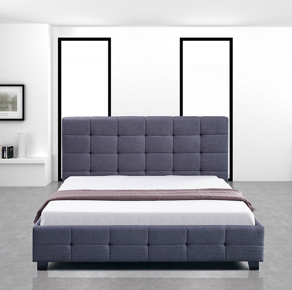 Double Grey Linen Fabric Deluxe Bed Frame