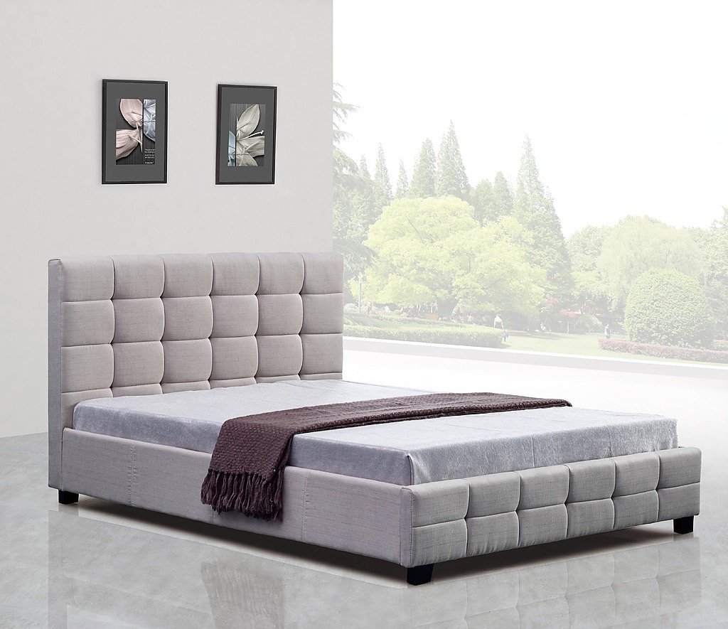 Queen Beige Linen Fabric Deluxe Bed Frame