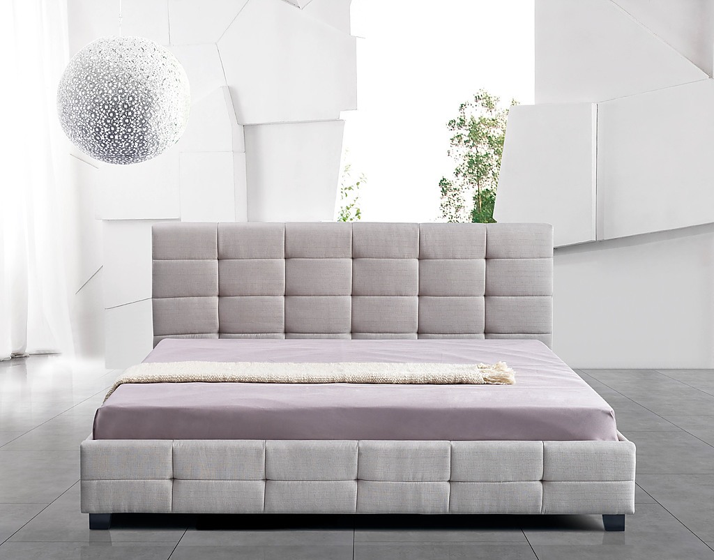 King Beige Linen Fabric Deluxe Bed Frame