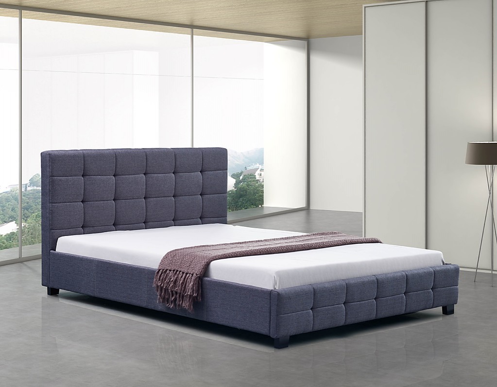 Double Grey Linen Fabric Deluxe Bed Frame