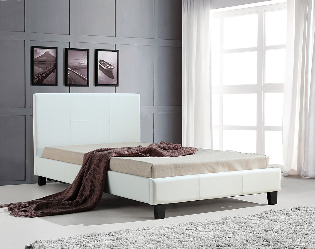 King Single Bed Frame White PU Leather