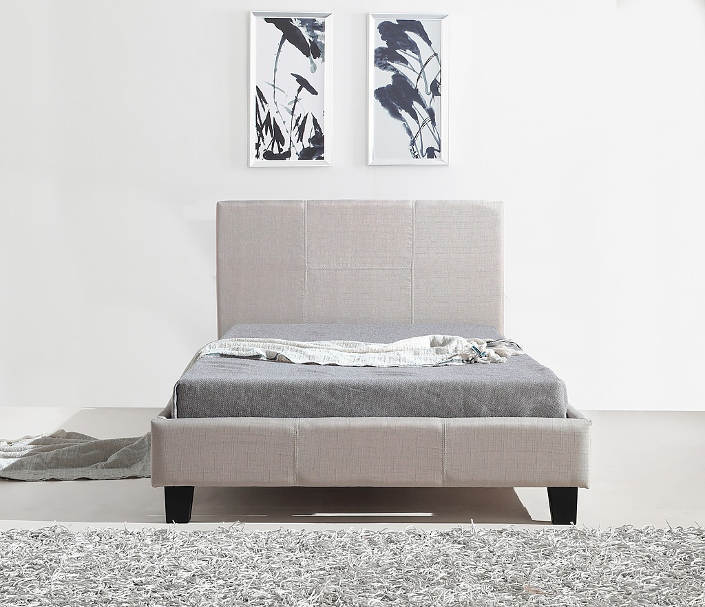 King Single Bed Frame Beige Linen Fabric