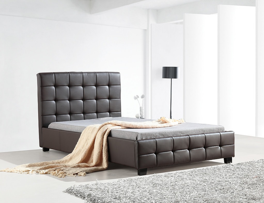 King Single Brown PU Leather Deluxe Bed Frame