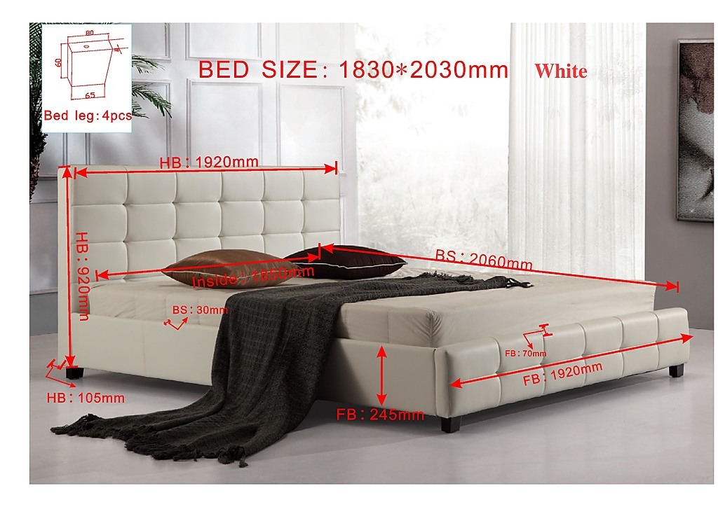King White PU Leather Deluxe Bed Frame