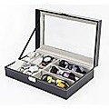 6+3 Grid Watch Sunglass Eyeglasses Display Box Case Storage Organizer PU Leather