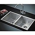 820x457mm Handmade Stainless Steel Sink with Waste and Drain Plug - Undermount/Topmount