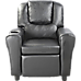 PU Leather Kids Recliner with Drink Holder - Black