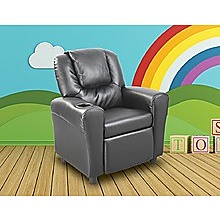 PU Leather Kids Recliner with Drink Holder - Black