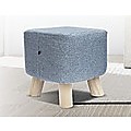 Grey Fabric Ottoman Foot Stool Rest Pouffe Wood Padded Seat  Squircle
