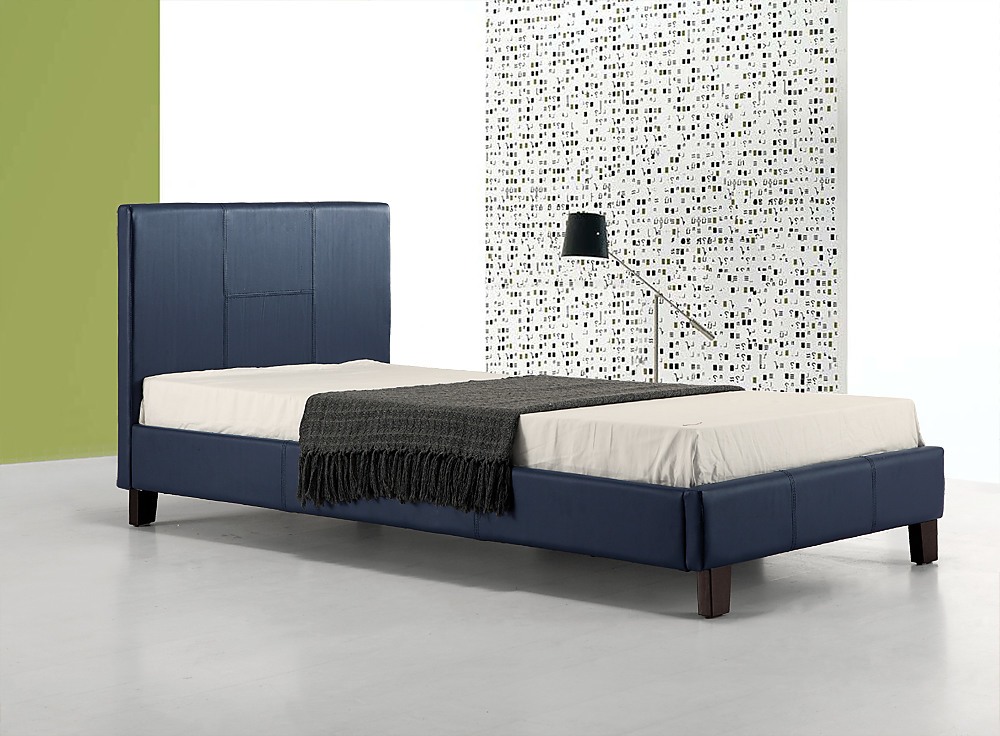 Single Bed Frame Blue PU Leather