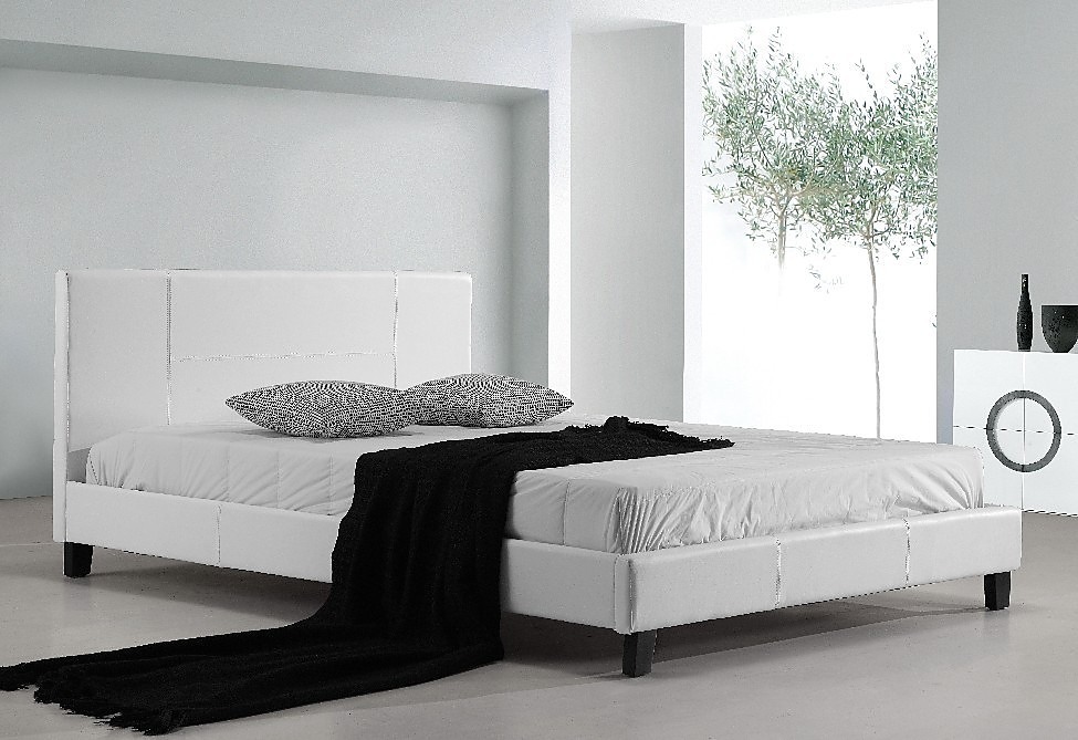 Double Bed Frame White PU Leather