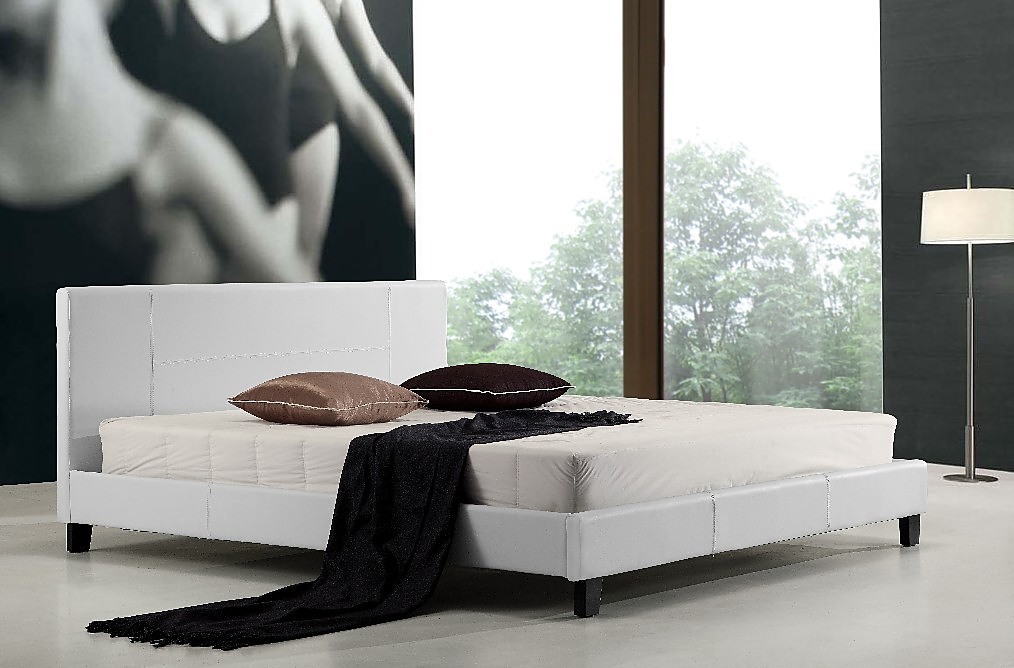 King Bed Frame White PU Leather