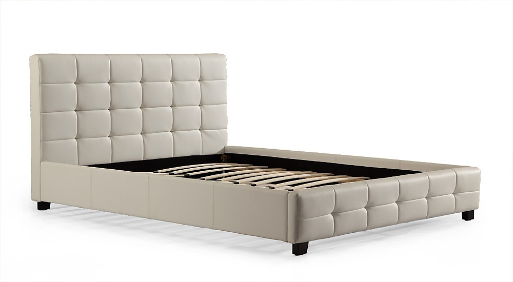 Queen White PU Leather Deluxe Bed Frame