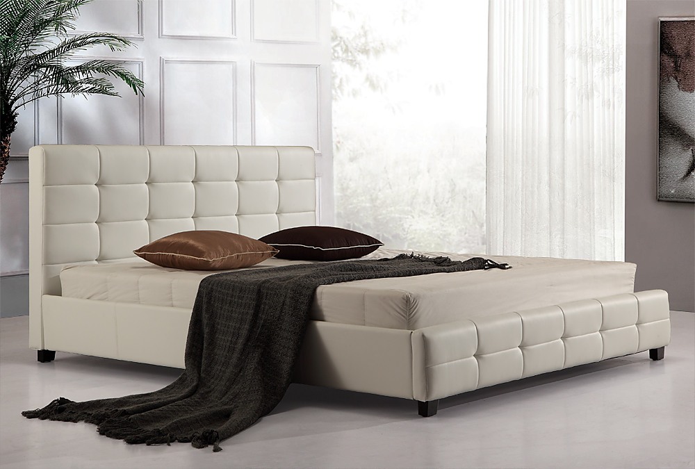 King White PU Leather Deluxe Bed Frame