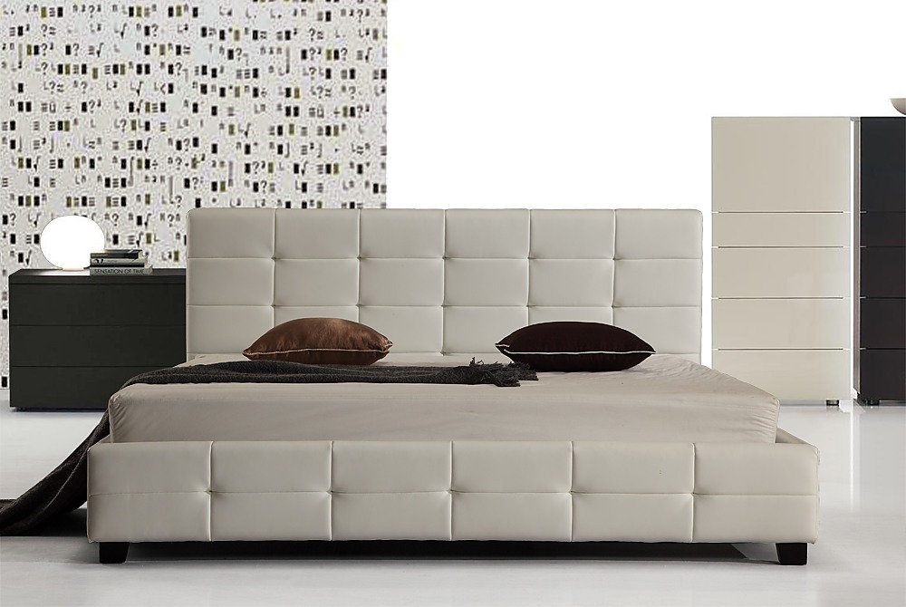 King White PU Leather Deluxe Bed Frame